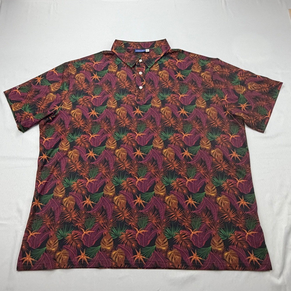 Hreski Polo Shirt Mens XXL Multicolor Tropical Leaf Print Stretch Golf Tee